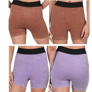 Zenana 2 Pack Seamless Shorts Ribbed Stretch Rust Purple L XL